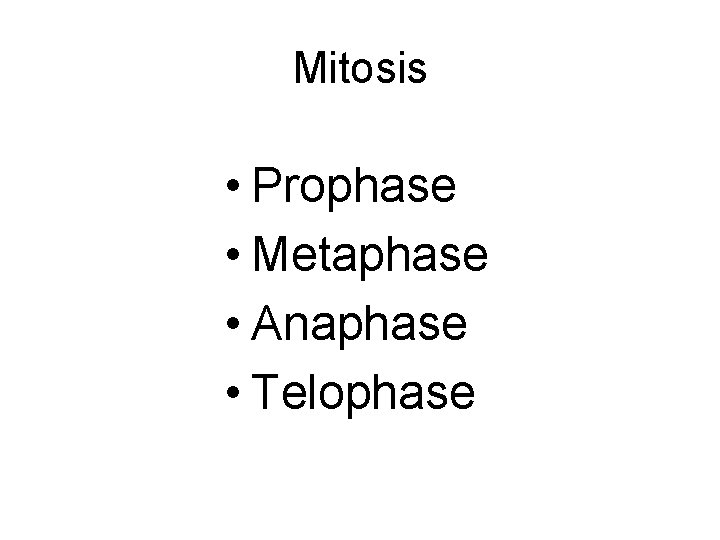 Mitosis • Prophase • Metaphase • Anaphase • Telophase 