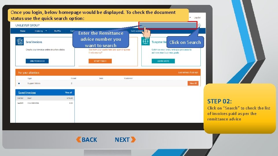 Once you login, below homepage would be displayed. To check the document status use