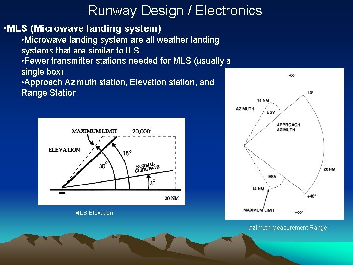 Runway Design / Electronics • MLS (Microwave landing system) • Microwave landing system are