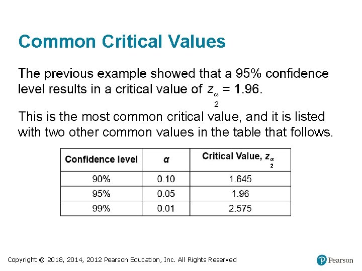 Common Critical Values This is the most common critical value, and it is listed