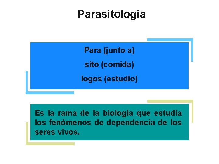 Parasitología Para (junto a) sito (comida) logos (estudio) Es la rama de la biología