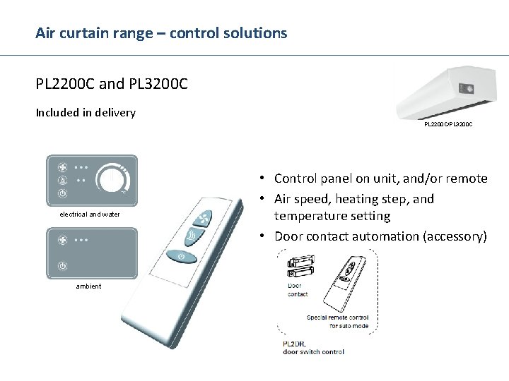 Air curtain range – control solutions PL 2200 C and PL 3200 C Included