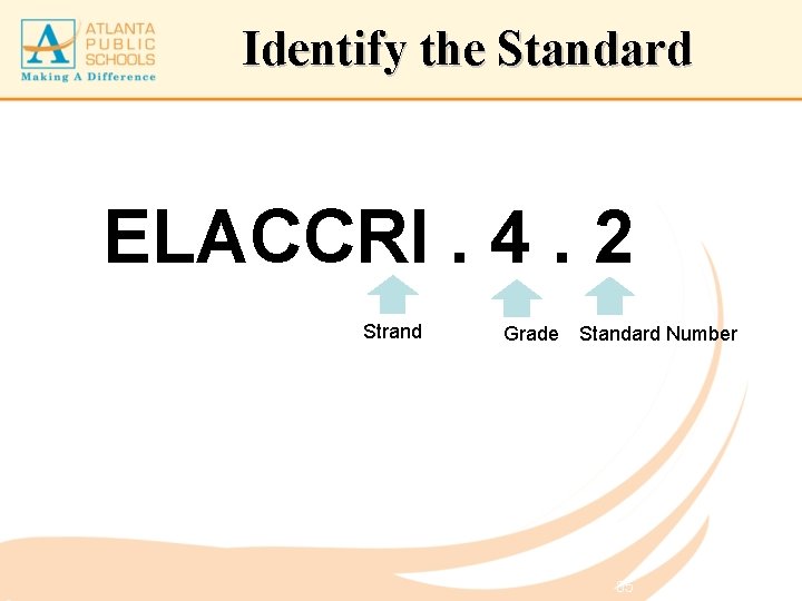 Identify the Standard ELACCRI. 4. 2 Strand Grade Standard Number 35 