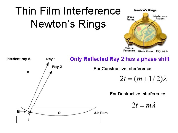 Thin Film Interference Newton’s Rings Only Reflected Ray 2 has a phase shift For