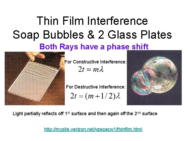 Thin Film Interference Soap Bubbles & 2 Glass Plates Both Rays have a phase