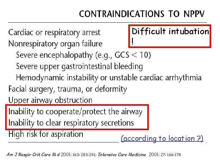 Difficult intubation ! (according to location ? ) Am J Respir Crit Care M Difficult intubation ! (according to location ? ) Am J Respir Crit Care M