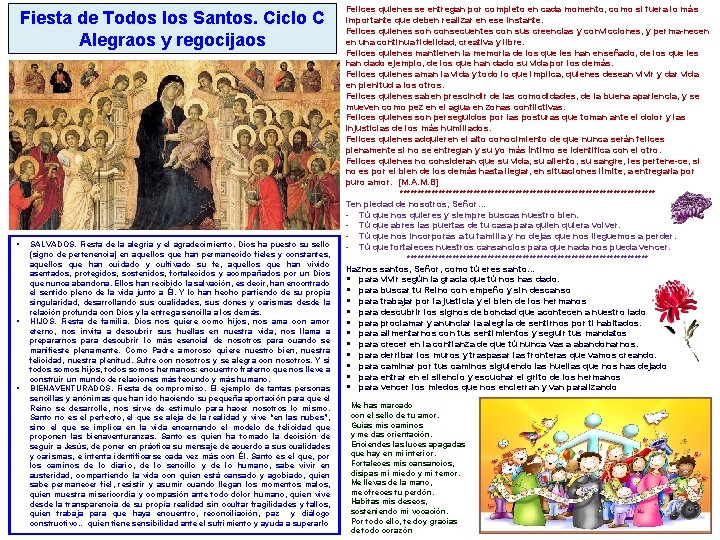 Fiesta de Todos los Santos. Ciclo C Alegraos y regocijaos § § § SALVADOS.