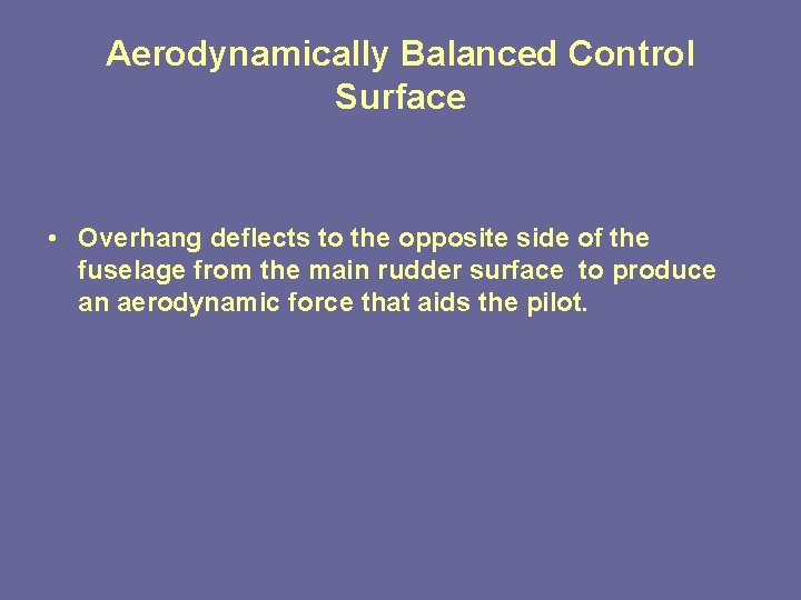 Aerodynamically Balanced Control Surface • Overhang deflects to the opposite side of the fuselage