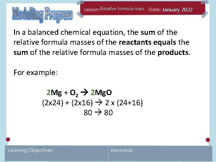 Relative formula mass January 2022 In a balanced chemical equation, the sum of the