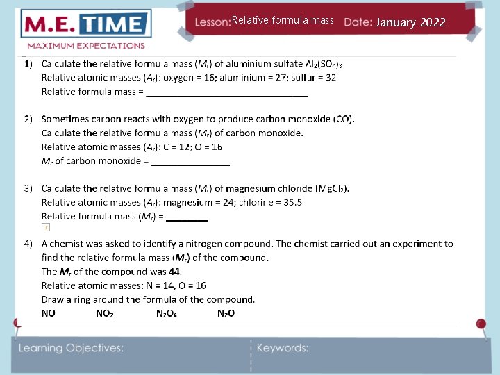 Relative formula mass January 2022 
