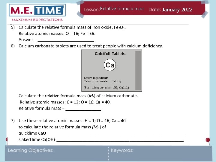 Relative formula mass January 2022 