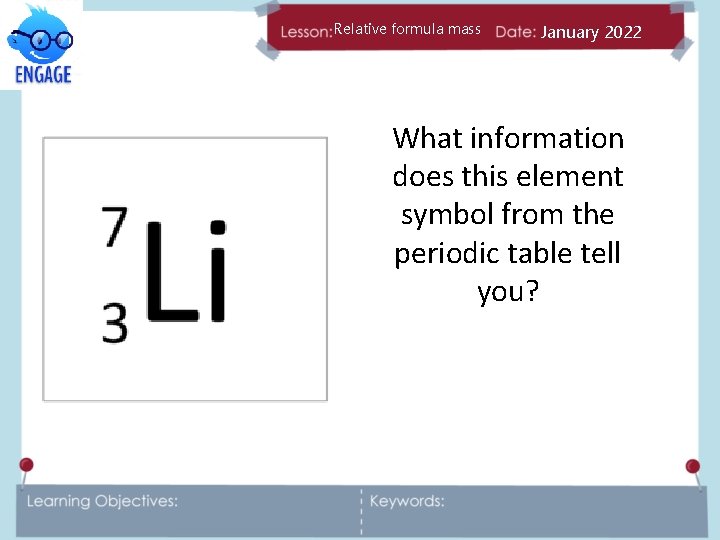 Relative formula mass January 2022 What information does this element symbol from the periodic