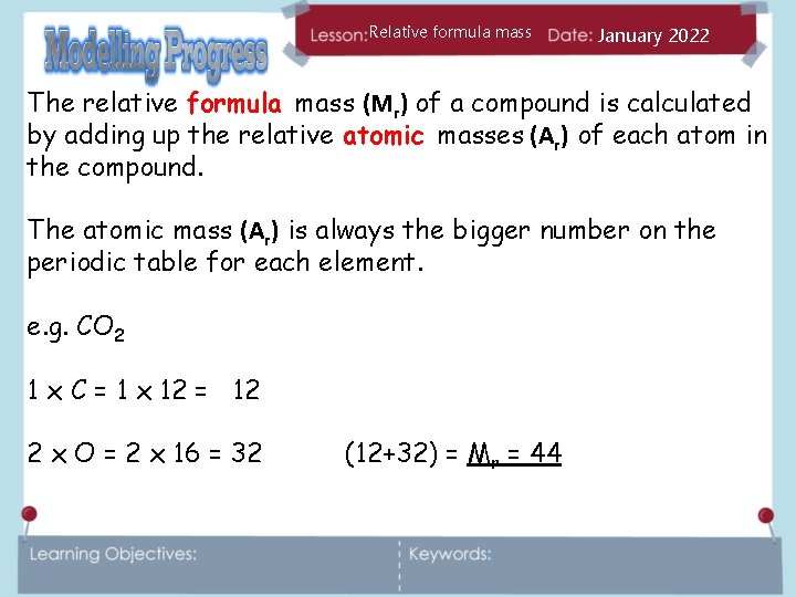 Relative formula mass January 2022 The relative formula mass (Mr) of a compound is