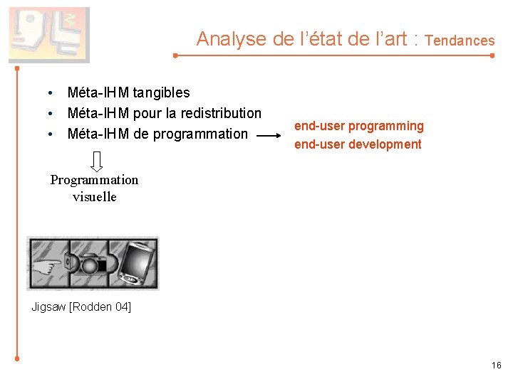 Analyse de l’état de l’art : Tendances • Méta-IHM tangibles • Méta-IHM pour la