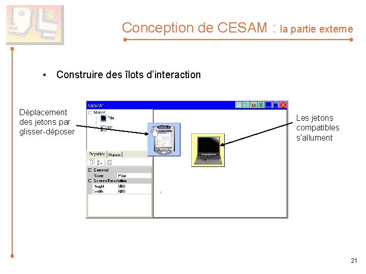 Conception de CESAM : la partie externe • Construire des îlots d’interaction Déplacement des
