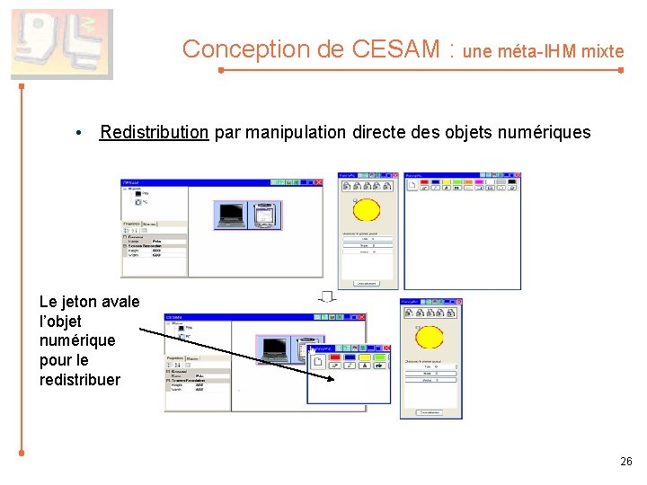 Conception de CESAM : une méta-IHM mixte • Redistribution par manipulation directe des objets