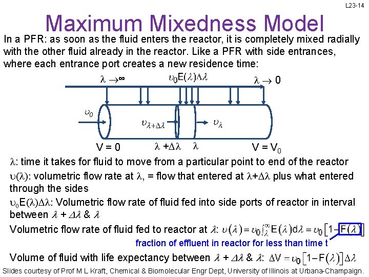 L 23 -14 Maximum Mixedness Model In a PFR: as soon as the fluid