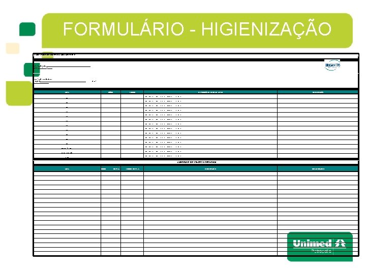 FORMULÁRIO - HIGIENIZAÇÃO CONTROLE DE LIMPEZA CONCORRENTE Setor : __4º andar__________________________ Data : _____/______