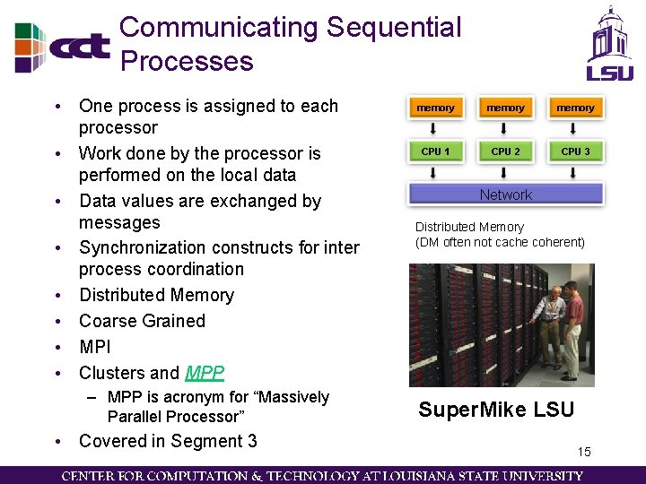 Communicating Sequential Processes • One process is assigned to each processor • Work done Communicating Sequential Processes • One process is assigned to each processor • Work done