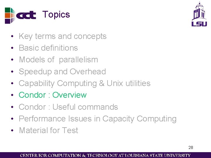 Topics • • • Key terms and concepts Basic definitions Models of parallelism Speedup Topics • • • Key terms and concepts Basic definitions Models of parallelism Speedup
