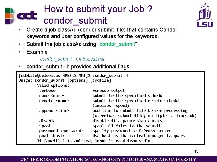 How to submit your Job ? condor_submit • • • Create a job class. How to submit your Job ? condor_submit • • • Create a job class.