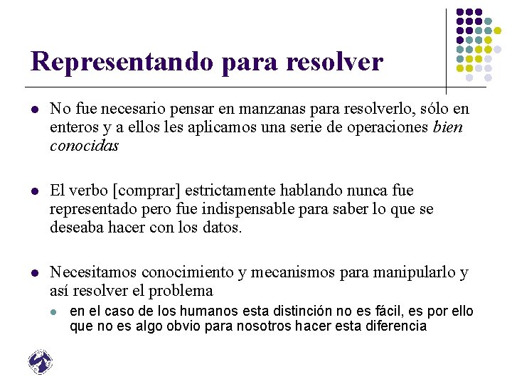 Representando para resolver l No fue necesario pensar en manzanas para resolverlo, sólo en