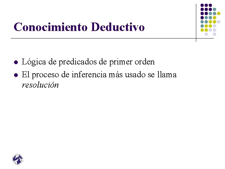 Conocimiento Deductivo l l Lógica de predicados de primer orden El proceso de inferencia