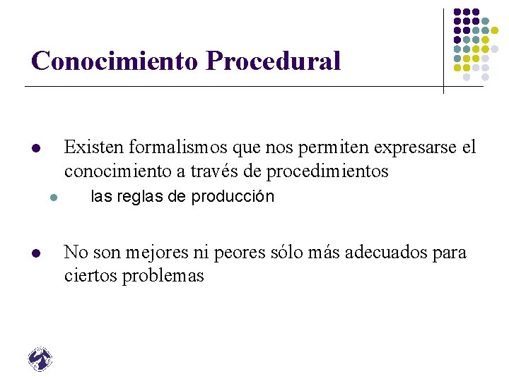 Conocimiento Procedural Existen formalismos que nos permiten expresarse el conocimiento a través de procedimientos