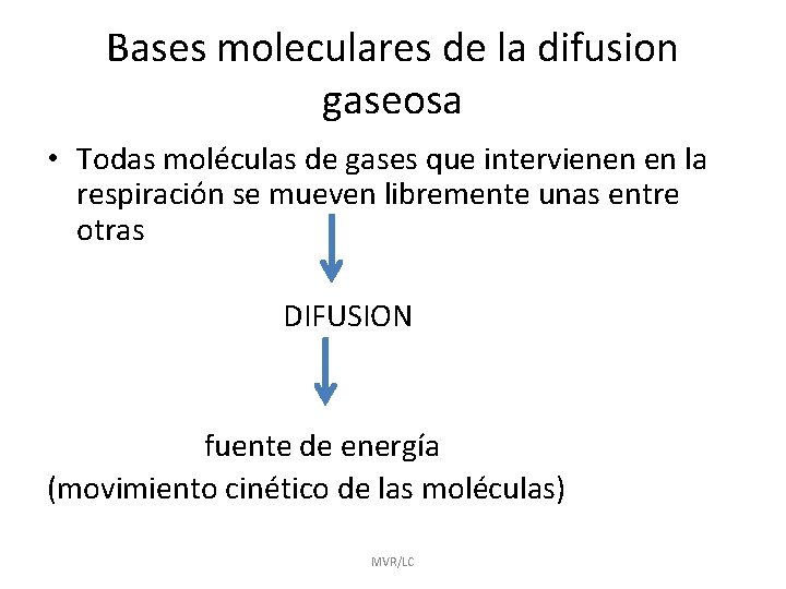 Bases moleculares de la difusion gaseosa • Todas moléculas de gases que intervienen en