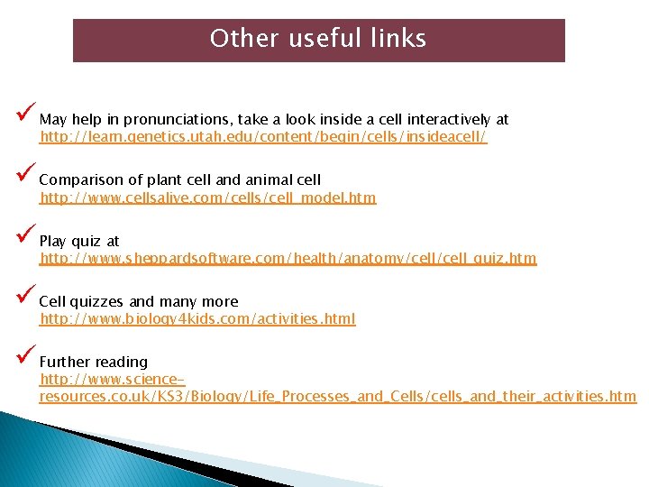 Other useful links ü May help in pronunciations, take a look inside a cell Other useful links ü May help in pronunciations, take a look inside a cell