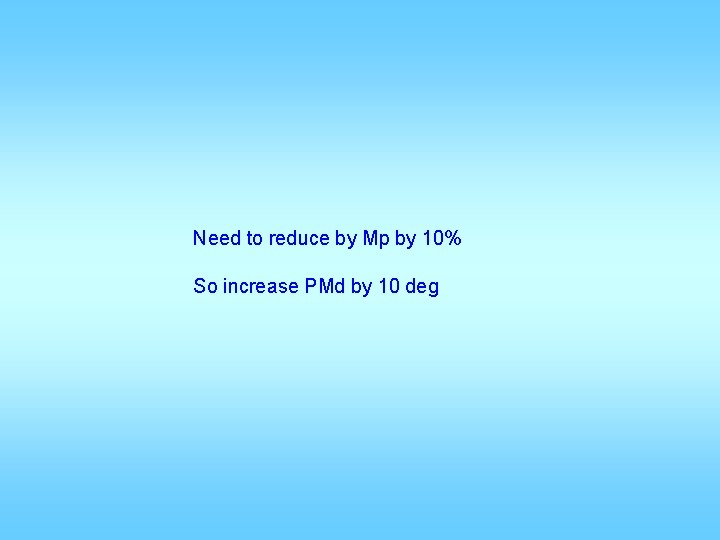 Need to reduce by Mp by 10% So increase PMd by 10 deg 