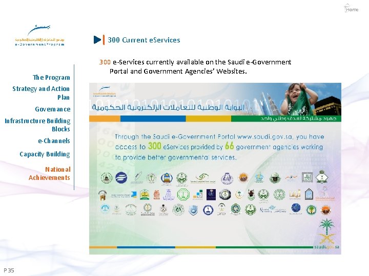 Home 300 Current e. Services The Program Strategy and Action Plan Governance Infrastructure Building