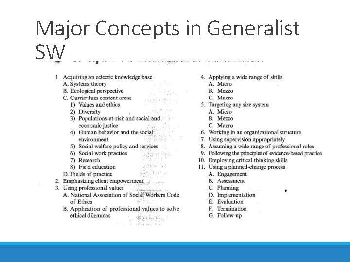 Major Concepts in Generalist SW 