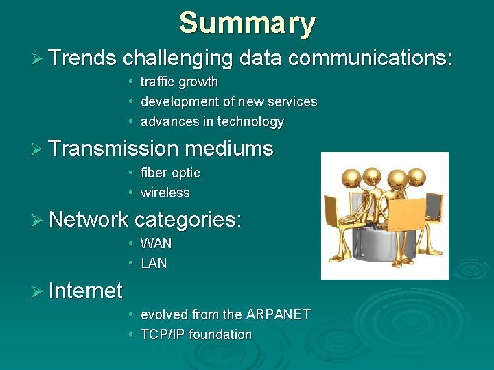 Summary Ø Trends challenging data communications: • • • traffic growth development of new