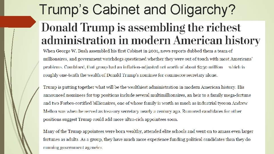 Trump’s Cabinet and Oligarchy? Trump’s Cabinet and Oligarchy?