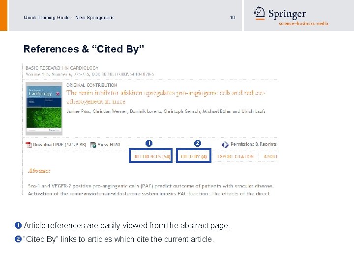 Quick Training Guide - New Springer. Link 16 References & “Cited By” Article references