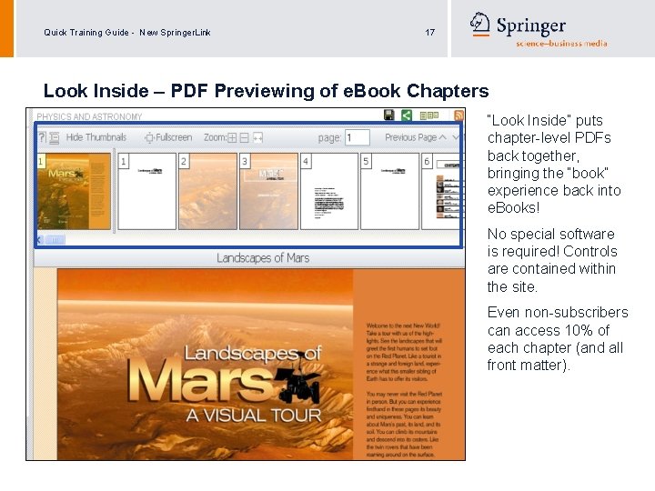 Quick Training Guide - New Springer. Link 17 Look Inside – PDF Previewing of