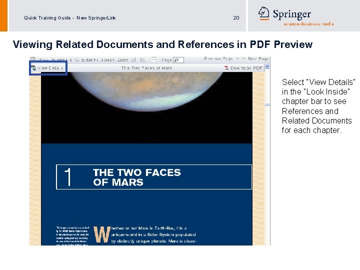 Quick Training Guide - New Springer. Link 20 Viewing Related Documents and References in
