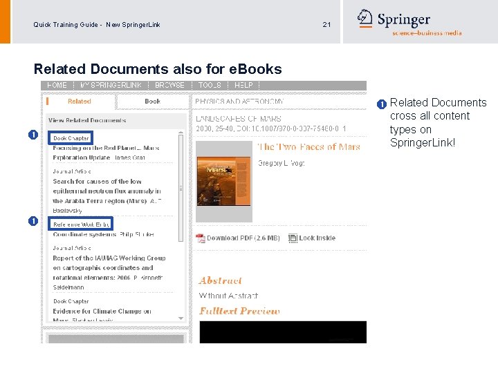 Quick Training Guide - New Springer. Link 21 Related Documents also for e. Books