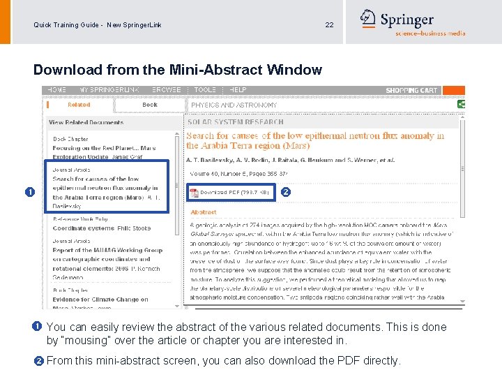 Quick Training Guide - New Springer. Link 22 Download from the Mini-Abstract Window You