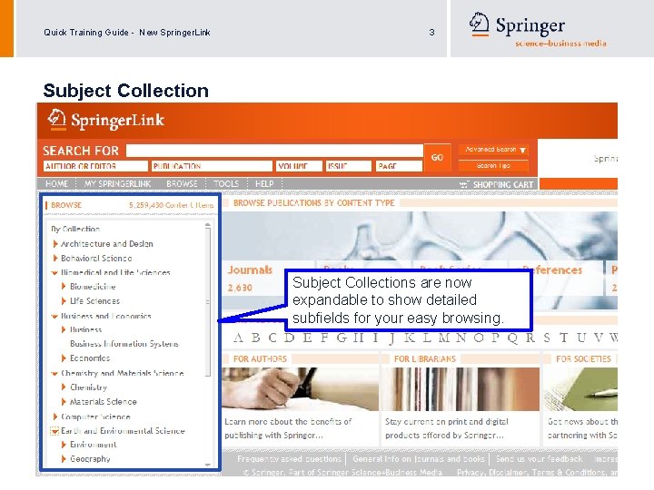 Quick Training Guide - New Springer. Link 3 Subject Collections are now expandable to