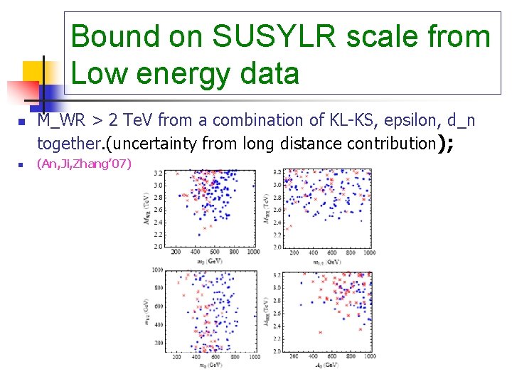 Bound on SUSYLR scale from Low energy data n n M_WR > 2 Te.