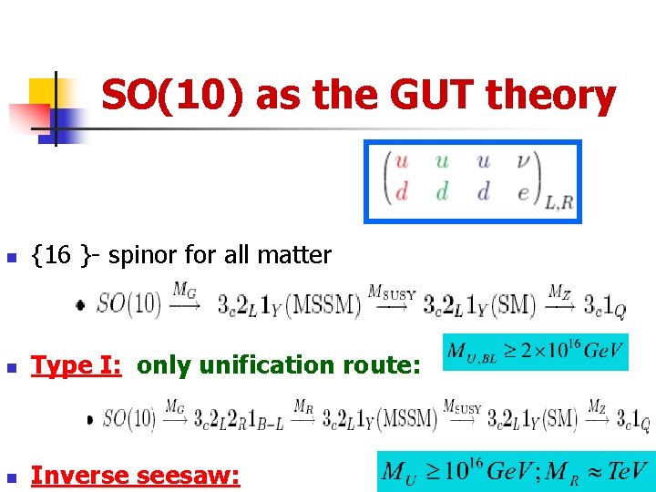 SO(10) as the GUT theory n {16 }- spinor for all matter n Type