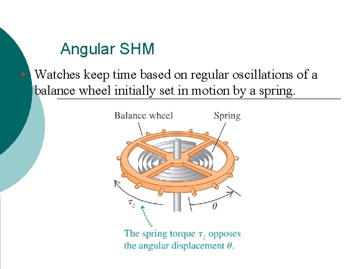 Angular SHM • Watches keep time based on regular oscillations of a balance wheel