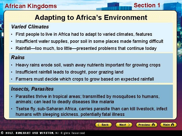 African Kingdoms Section 1 Adapting to Africa’s Environment Varied Climates • First people to