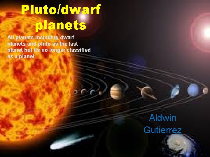 Pluto/dwarf planets All planets including dwarf planets and pluto as the last planet but