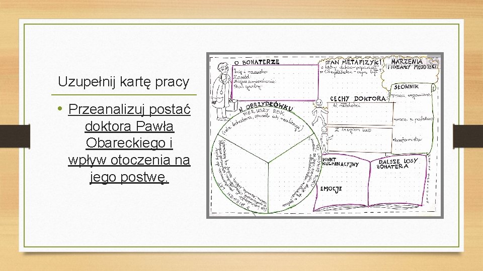 Uzupełnij kartę pracy • Przeanalizuj postać doktora Pawła Obareckiego i wpływ otoczenia na jego