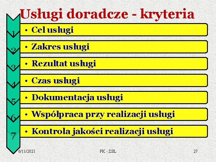 Usługi doradcze - kryteria 1 • Cel usługi 2 • Zakres usługi 3 •