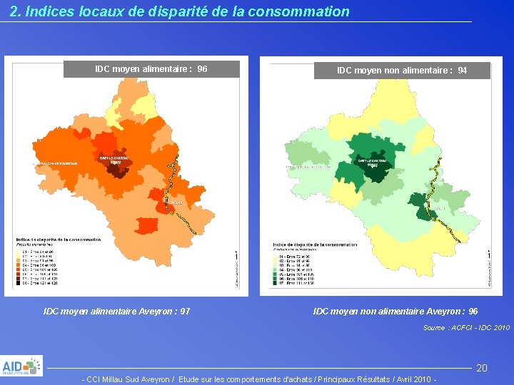 2. Indices locaux de disparité de la consommation IDC moyen alimentaire : 96 IDC