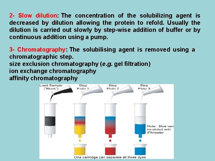 2 - Slow dilution: The concentration of the solubilizing agent is decreased by dilution